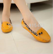 2014 Peas shoes wholesale shoes shoes casual shoes leopard splicing Korean female soft leather flat shoes Peas XZ002
