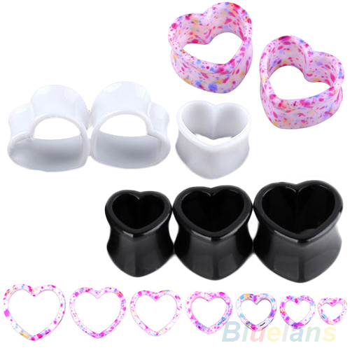 Hot Pair Punk Acrylic Hollow Heart Double Flare Ear Tunnels Gauges Plugs Earlets Jewelry 03ZG