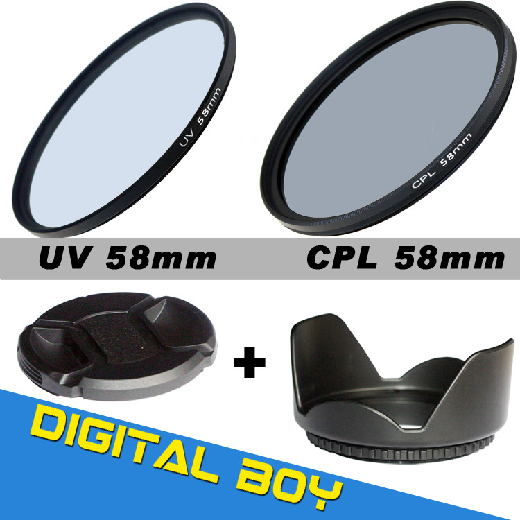 Camera Photo 58mm UV 58 mm CPL Circular Polarizing Filter Kit Lens hood Cap For Canon