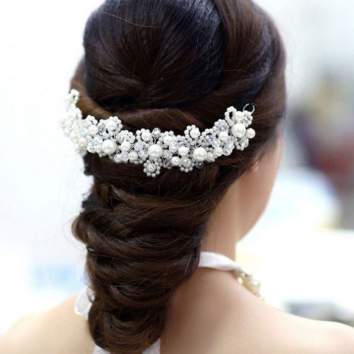 New best deal Han edition hair White pearl crystal bride headdress by hand Wedding dress accessories