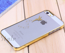 Fashion Laser Angel Pattern Ultra Thin Plating frame Transparent Case cover for iphone 5 5g 5s