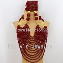 Fashion 13 Layers Red African Crystal Beads Jewelry Set Nigerian Wedding Bridal Necklace Jewelry Set Free