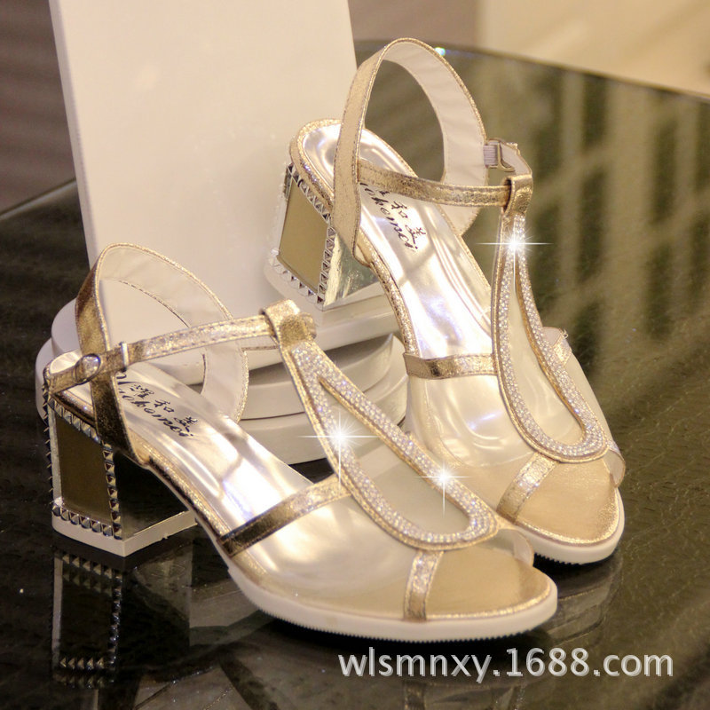 2014 summer new women s sandals in breathable mesh shoes with rhinestones hollow thick heel sandals