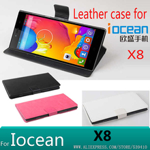 1PCS 2014 New Luxury Flip Genuine Real Leather Case Cover iocean x8 mtk6592 octa core Mobile Phone Bag Black 3colors