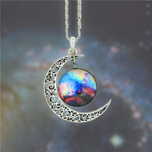 2014 NEW hot fashion Harajuku necklace crescent moon galactic cosmic glass cabochon necklace jewelry
