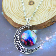 2015 NEW hot fashion Harajuku necklace crescent moon galactic cosmic glass cabochon necklace jewelry
