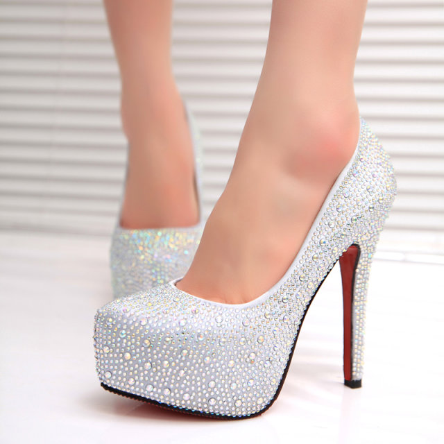 Wedding shoes high heeled red crystal rhinestone white married the bride wedding dress pregnantwith winter paragraph