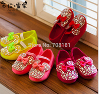 New spring autumn children Korean fashion princess shoes baby Mickey Rhinestone bow shoes hot sale 21-36yards