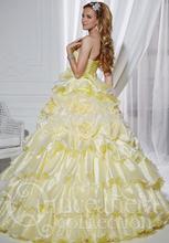 Wholesale Ball Gown Sweetheart Floor Length Organza Yellow Quinceanera Dresses Beaded Lace Up 