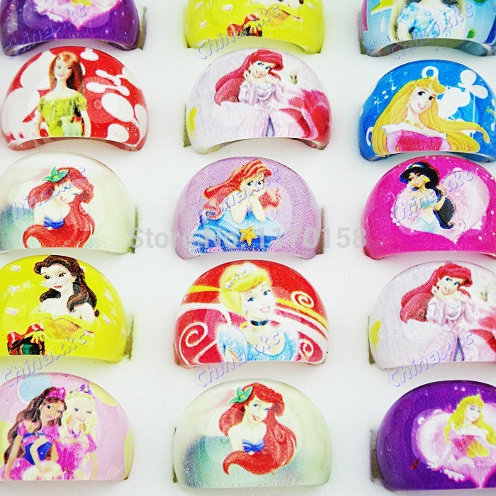 2014 New Arrival 50pcs Free Shipping Lovely Mix Resin Cartoon Girls Princess Children Rings Wholesale Jewelry