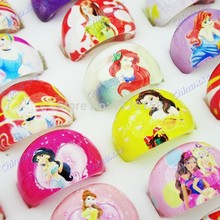 2014 New Arrival 50pcs Free Shipping Lovely Mix Resin Cartoon Girls Princess Children Rings Wholesale Jewelry