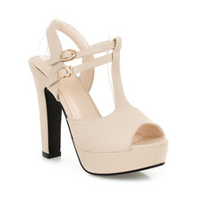 Hot 2014 high heel fashion women Square heel T Strap Buckle women sandal high heels women