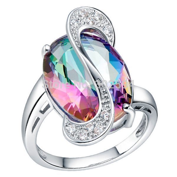 2014 NEW 925 Sterling Silver white gold plated Ring Engagement Love colors Zircon CRYSTAL Wedding WOMEN