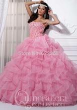 Wholesale Ball Gown Strapless Floor Length Organza Pink Quinceanera Dresses Lace Up Fast Delivery 