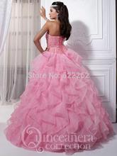 Wholesale Ball Gown Strapless Floor Length Organza Pink Quinceanera Dresses Lace Up Fast Delivery 