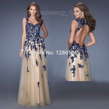 New Fashion Lace Applique Backless Prom Ball Gown Evening Pageant Wedding Dress