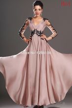 V Neck Applique Transparent Long Sleeve Evening Gown Party Formal Prom Dress