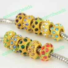Wholesale 20PC Mixed Multicolor Crystal Golden Plated 10 x 5mm Spacer Wheel Loose Beads Fit Pandora European Bracelet Free Ship