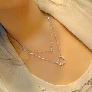 N179 elegant double layer short design love heart necklaces pendants min order 10 mixed items order