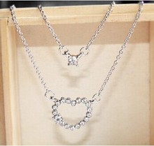 N179 elegant double layer short design love heart necklaces pendants min order 10 mixed items order