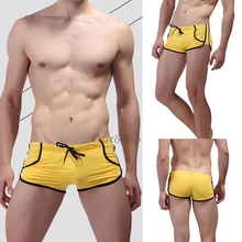 Men Swimwear Sexy swimming trunks Low waist Stripe Pocket Shorts Boxers Sports suit Men Swimsuit