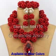 Amazing Sharp Red African Costume Jewelry Set Indian Bridal Jewelry Set Nigerian Wedding Beads Free Shipping