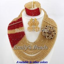 African Costume Jewelry Set 12 Layers Crystal Beads Necklaces Bracelet Earrings Nigerian Wedding Beads Jewelry Set
