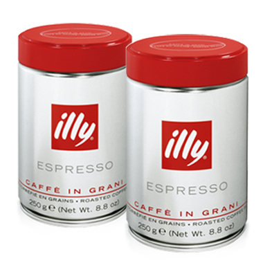 Illy Coffee beans are medium high 250 grams of x2 cans 500 grams of authentic Italian