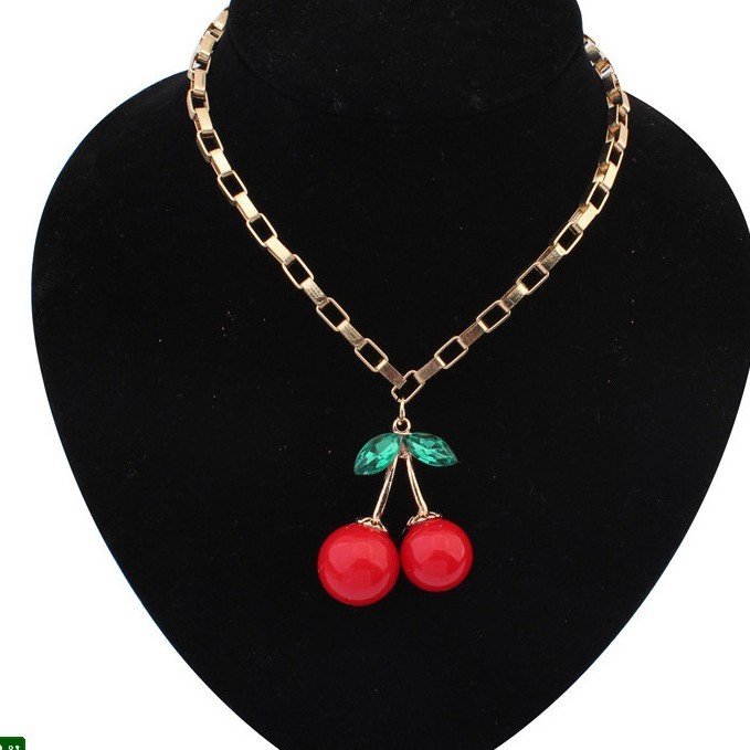 2015 new fashion Lovely fashion wholesale han edition short chain super sweet cherry necklace