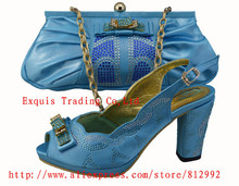 FREE SHIPPING BY DHL.!!! 2014 New arrival Lady italy shoes with matching bag set for party 1308-23 Size 38-43 blue