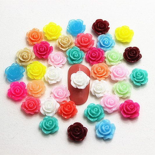 200pcs lot 10mm mix colors resin little rose flower flat back cabochon for DIY jewelry nail