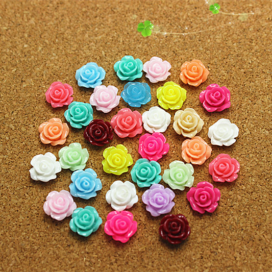 200pcs lot free shipping 10mm mix colors resin little rose flower flat back cabochon for DIY