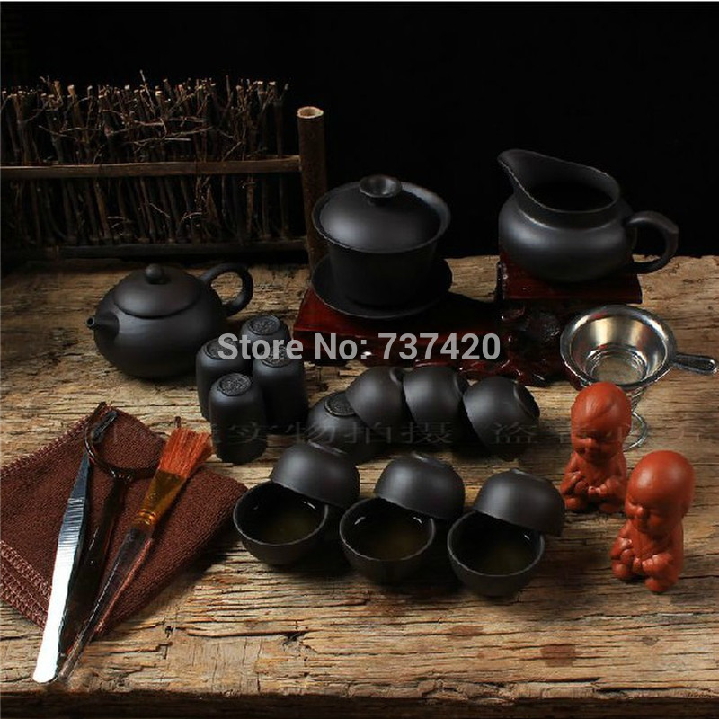 Hot 24pcs yixing tea tools KUNG FU TEA SETS PU ER TEA SETS purple grit tea