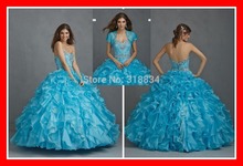 2015 Custom Sexy Ball Gown Quinceanera Dresses With Jacket Crystals Lace Appliques Ruffles Backless Short Sleeve Prom Dress Gown
