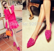 2014 new Free Shipping pointed flats rivets matte leather flat with shallow mouth shoes flats