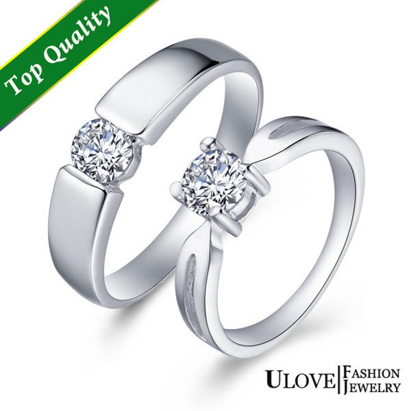 Sale 925 Silver White Gold Plated Matching Couples Double Finger Wedding Rings Pair Set Jewlery for