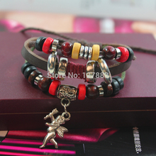 Wholesale New Fashion Accessories Jewelry Vintage Genuine Leather Handmade Beads Cupid Bangle Bracelets for Men Women