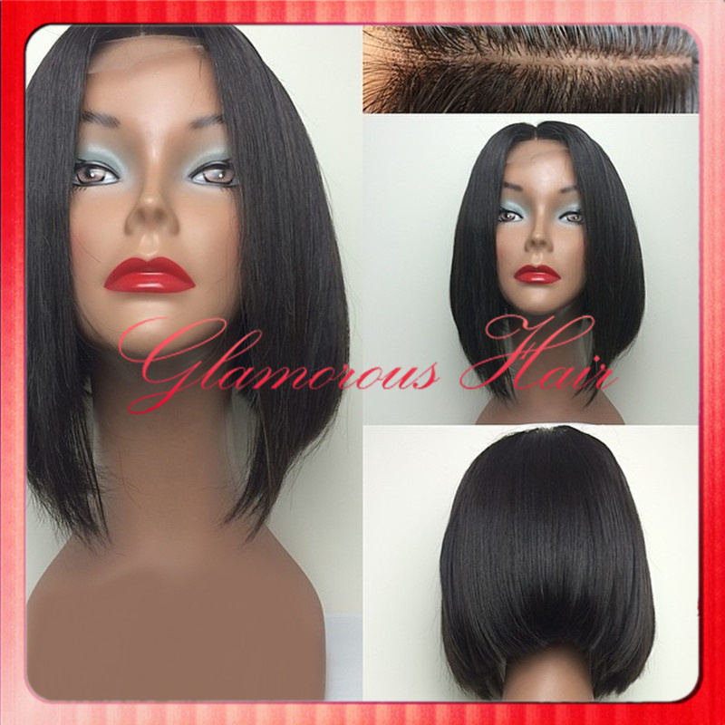 Middle Part BOB Hairstyle with 2x4'' Silk Top Full Machine Made Human ...