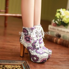 Free shipping platform pumps chunky high heels martin fashion boots for women shoes woman 2014 ladies flowers print 3625-1