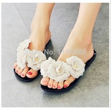 Free Shipping 2014 new ladies Melissa jelly camellia sandals flip-flops summer shoes flat flat beach slippers women size 35-40