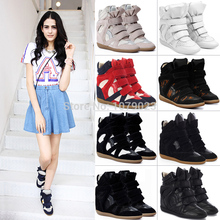20 color! 2014  isabel marant suede wedge sneakers, elevator women’s sports casual shoes,star genuine leaher sneakers size 36-40