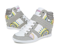 Breathable mesh leather waterproof colorful flower embroidery Blossoms fashion sneakers woman Wedges casual shoes wholesale