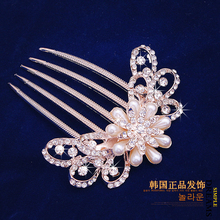 2014 new elegant women accessories crystal rhinestones pearl wedding hair comb for bridal