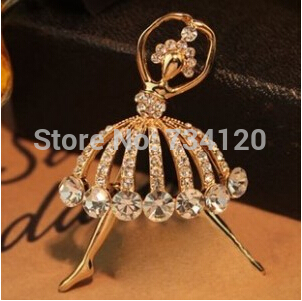 Br017 Free shipping 2014 new cute Pretty Pave Imitation Diamond Ballet Dancer rhinestone Corsage Brooch Wholesale
