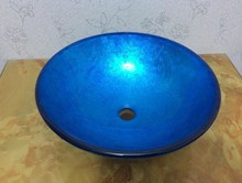 4262-2 Construction & Real Estate Bathroom Blue Round Art Washbasin Tempered Glass Vessel Sink