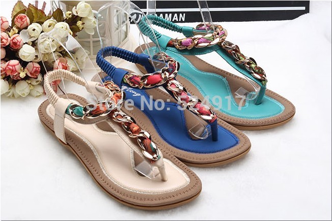 New 2014 women s sandals Dichotomanthes bottom toe flat sandals T metal chain satin decorative pinch