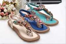 New 2014   women’s sandals   Dichotomanthes bottom toe flat sandals T metal chain satin decorative pinch flats 35-42 code