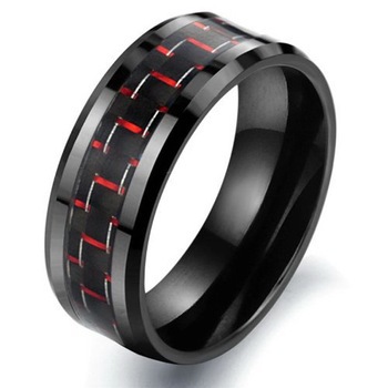 Free Shipping 6mm 8mm Men Red Black Color Tungsten Carbide Engagement Wedding Band Carbon Fiber Inlay