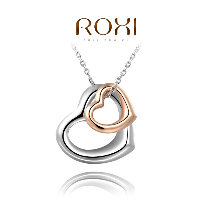 Roxi Fashion Women s Jewelry High Quality Rose White Gold Plated Double Heart Chain Statement Pendant