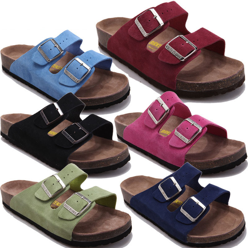 2014 New Color Top Fashion Birkenstock Women s Leather Sandals Slippers Summer Beach Casual Flats Shoes